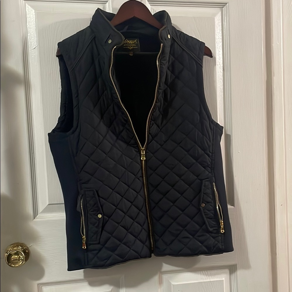 Black and Gold Quilted Vest with High Collar